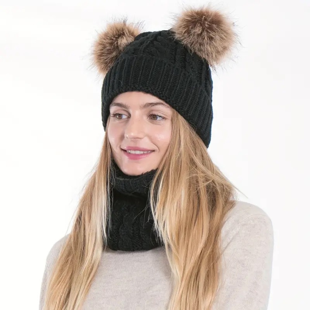 Winter Beanie Hat Scarf Set, Muffler Winter Cap Thick Fleece Lined Skull Cap Hat